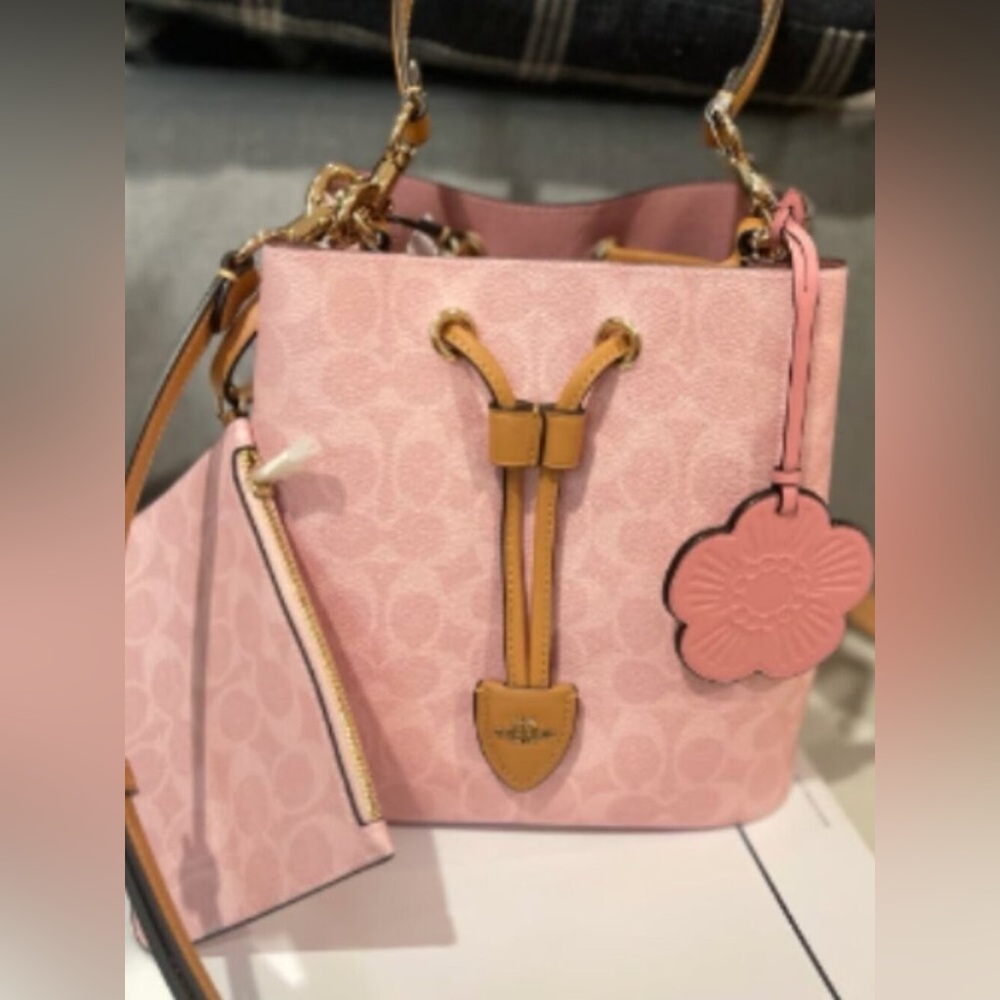 🧀Coach Rowan Bucket Bag in Signature Canvas w/ Charms